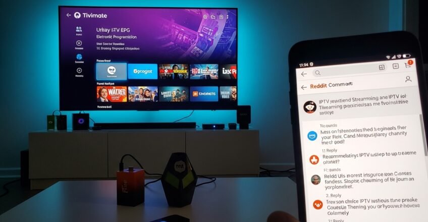 Finding the best IPTV for Tivimate Reddit recommendations on a TV screen with a Tivimate EPG.